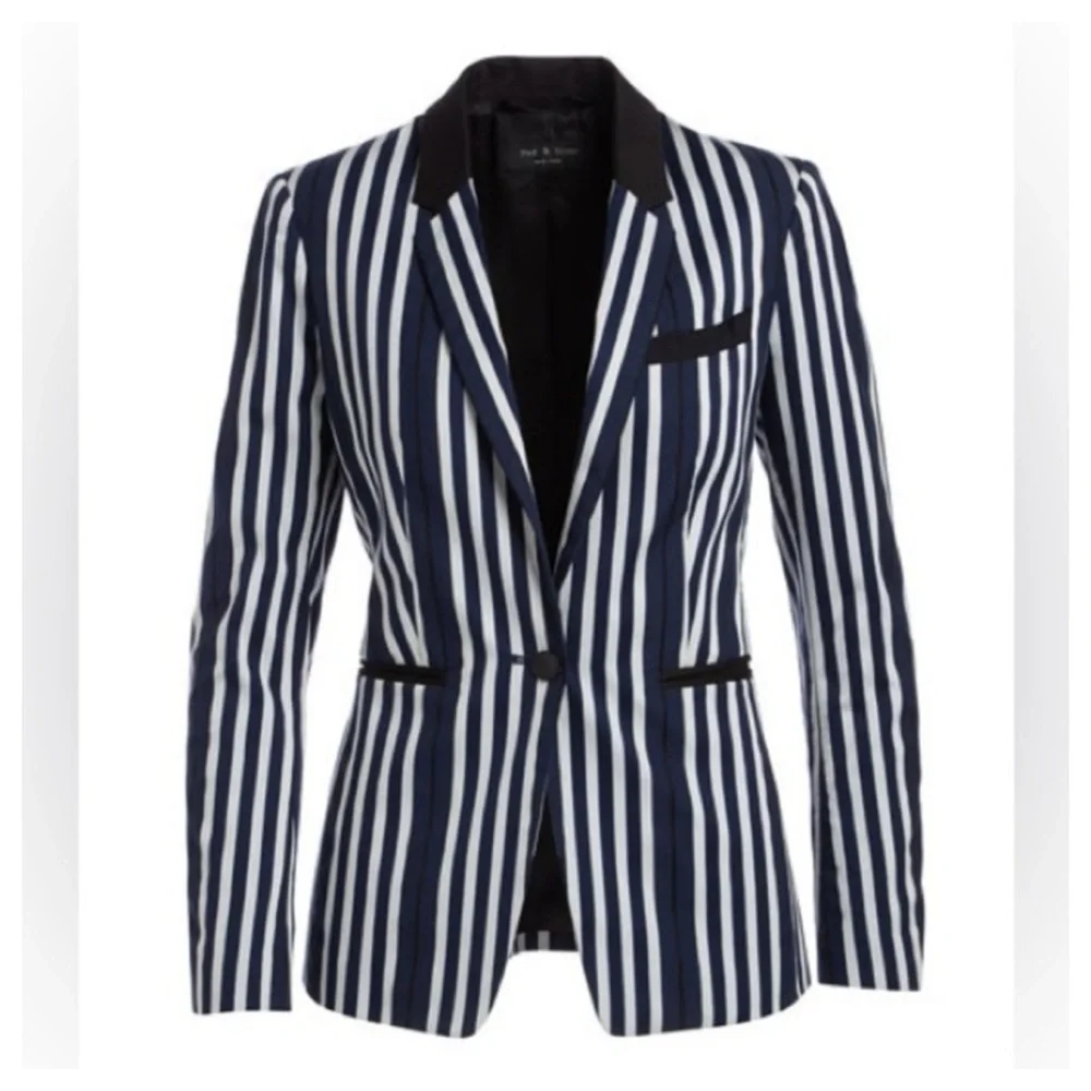 Rag & Bone Windsor Blazer Navy/White Striped Cotton Size 2